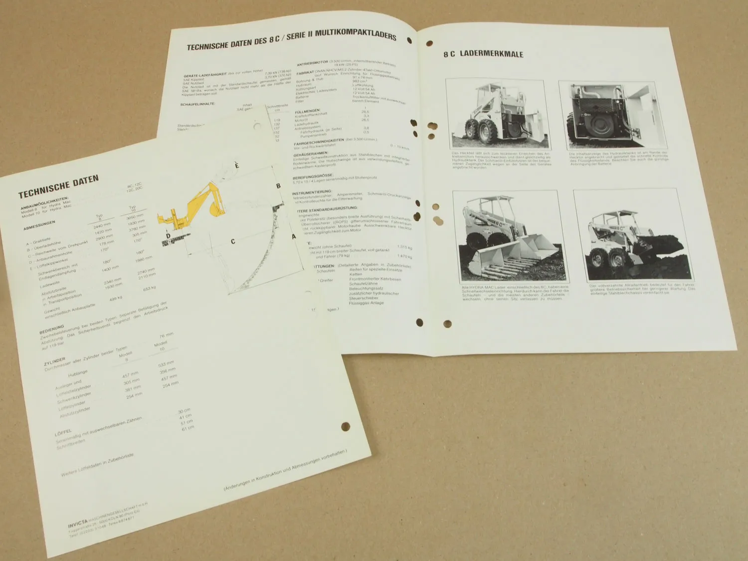2 Prospekte und Preislisten zu Hydra-Mac 8 C/II + Ausrüstungen um 1979