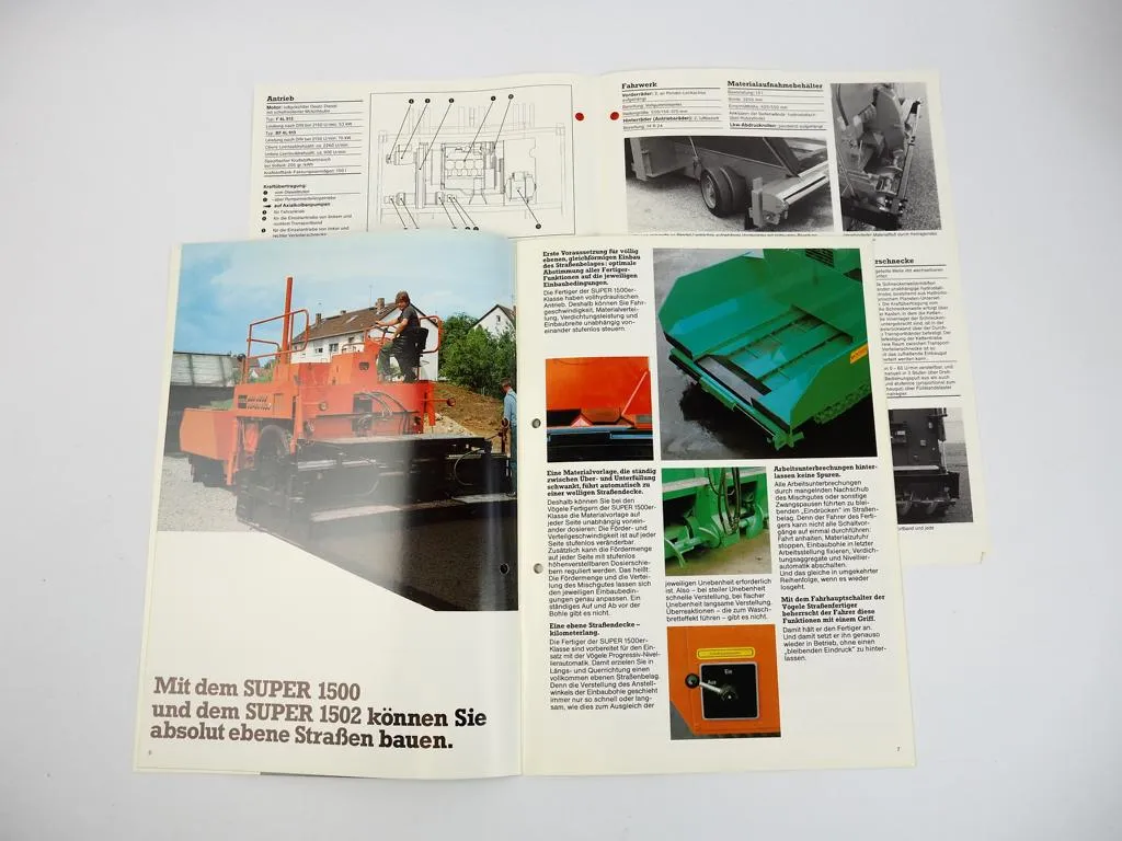 2 Prospekte Vögele Super 1500 1502 Straßenfertiger + Angebot 1980er Jahre