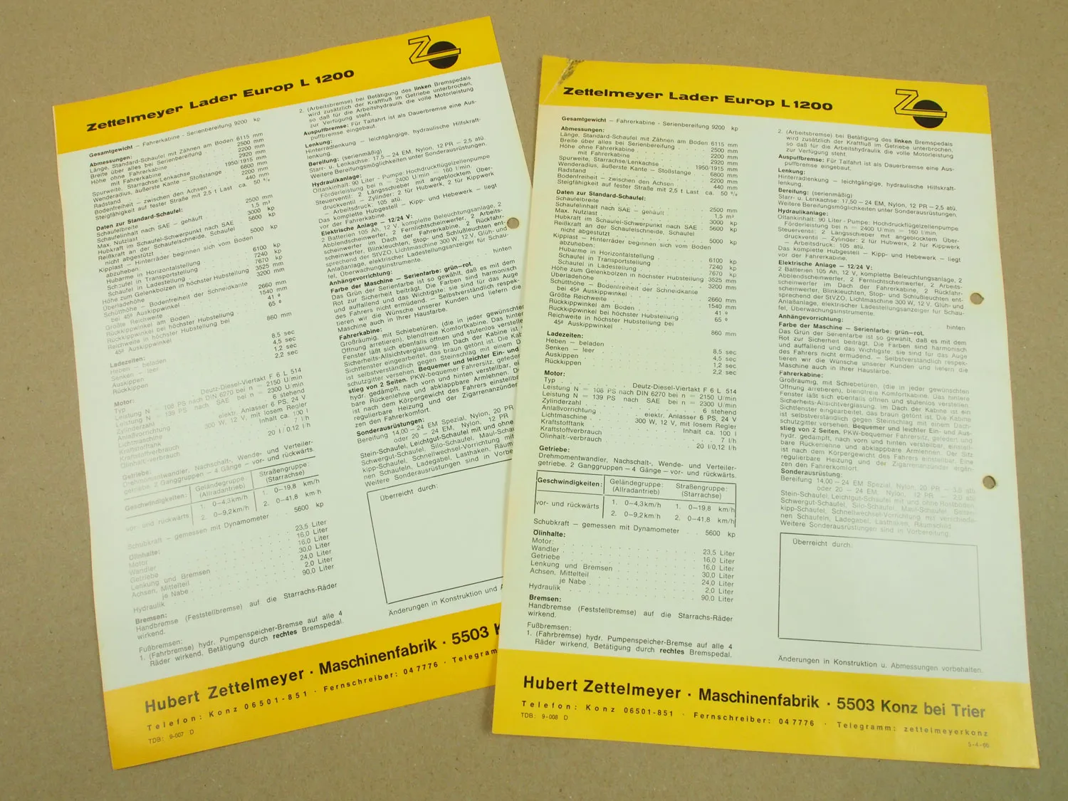 2 Prospekte Zettelmeyer Europ L1200 Lader von 8/1965 und 4/1966