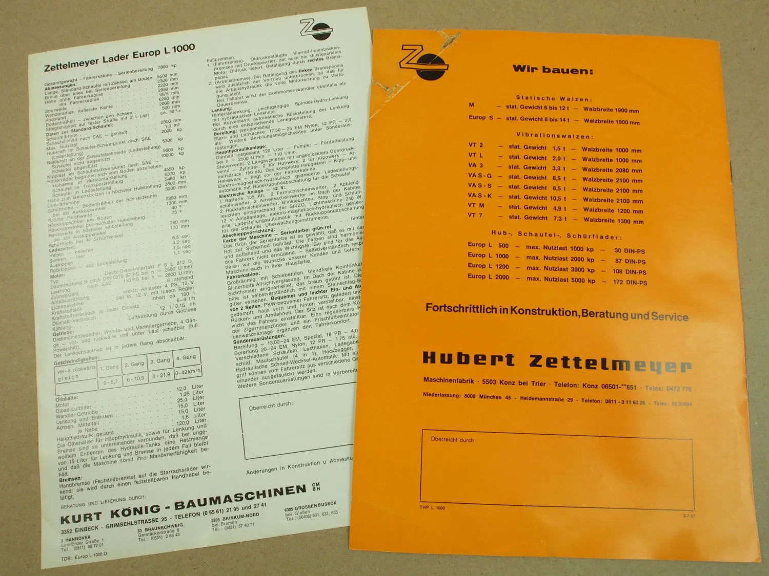 2 Prospekte Zettelmeyer Europ Lader L1000 von 1967
