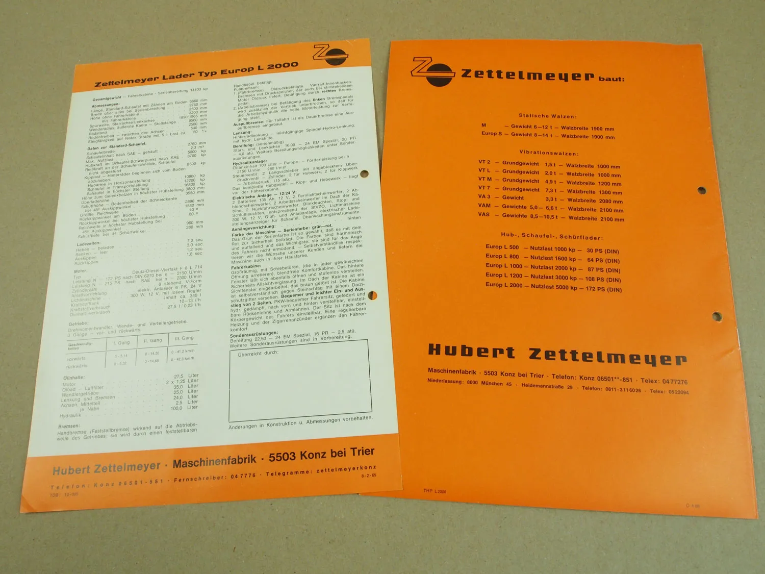 2 Prospekte Zettelmeyer L2000 Europ Lader 1965/1966 und Preisangebot