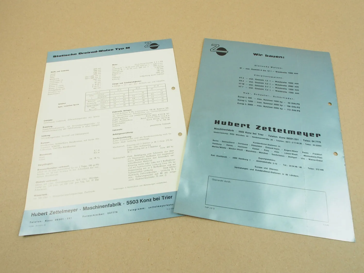 2 Prospekte Zettelmeyer Typ M statische Dreiradwalze von 1965