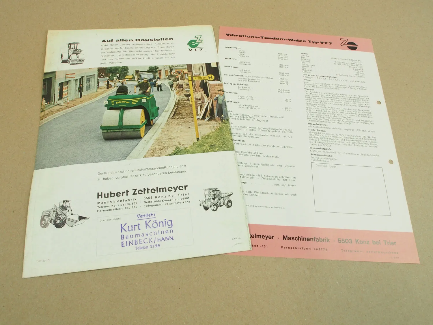 2 Prospekte Zettelmeyer VT7 Tandemwalze 1963 1965