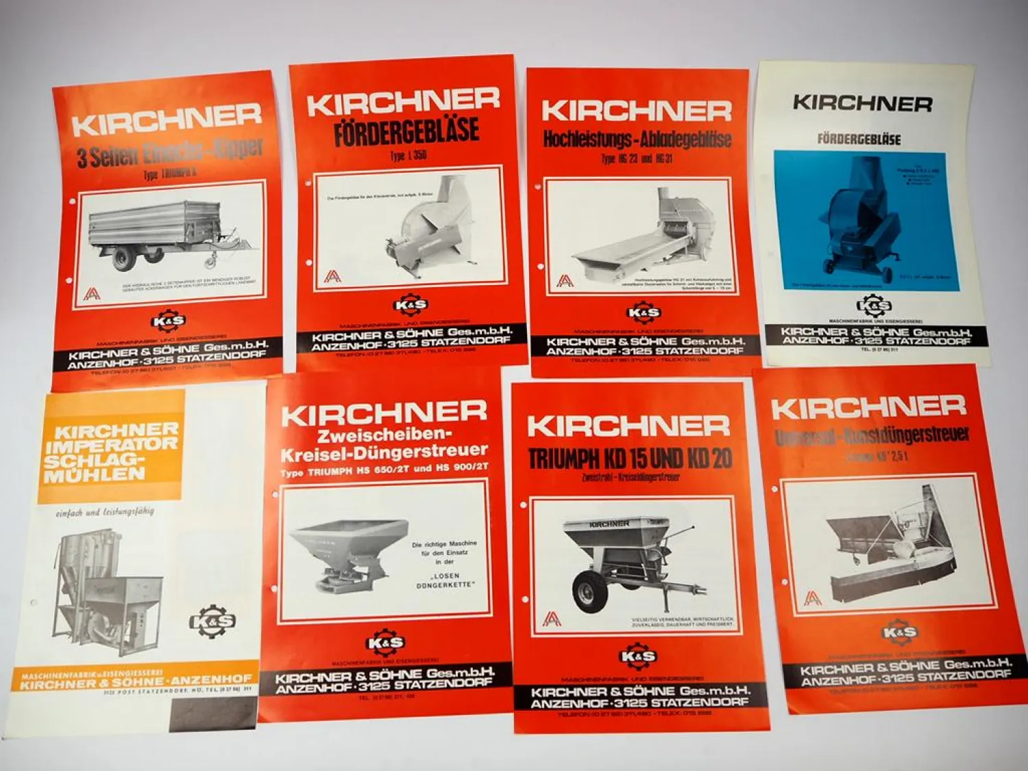 21x Original Prospekt Kirchner Anzenhof Landtechnik ca. 1970/80er Jahre