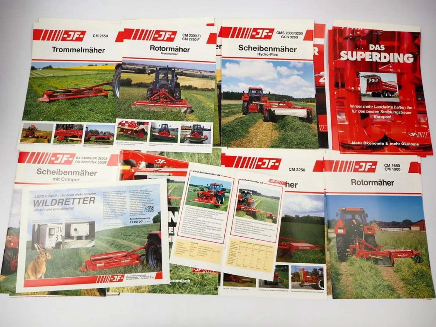23x Original Prospekt in Mappe JF Landtechnik Mähwerke Häcksler 1990er J.
