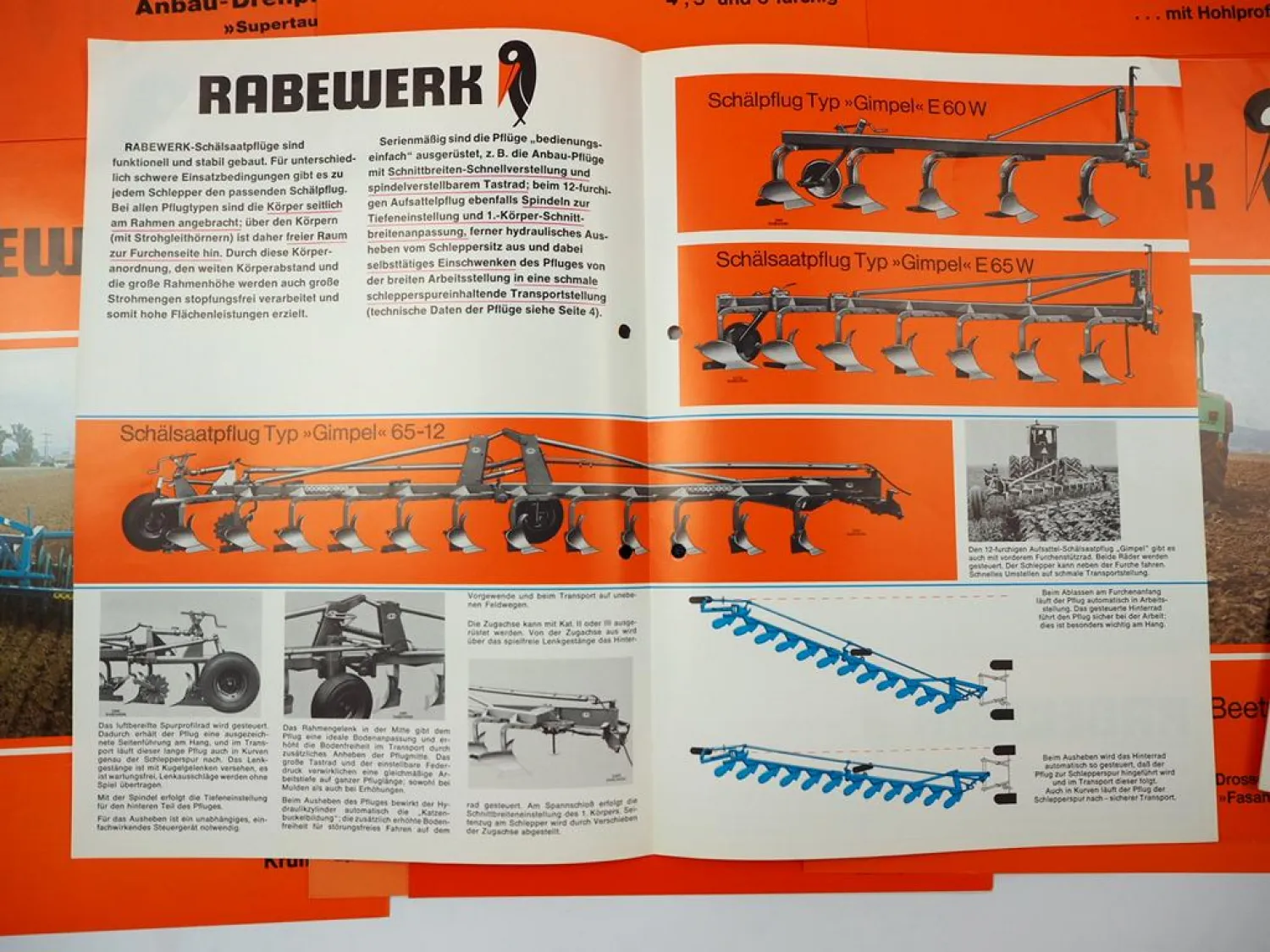 28x Original Prospekt Rabewerk Landtechnik Eggen Pflüge Grubber 1970/80er Jahre
