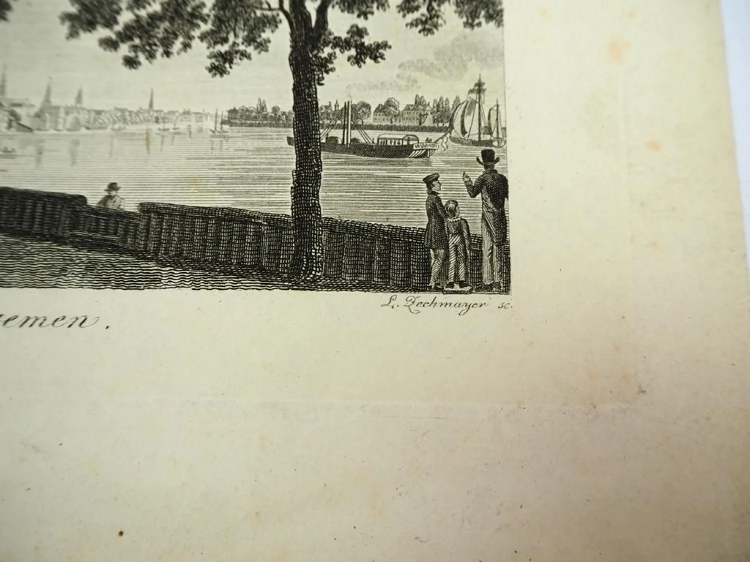 2x Alter Stich Bremen Hafen - Hamburg Eppendorf ca. 1850