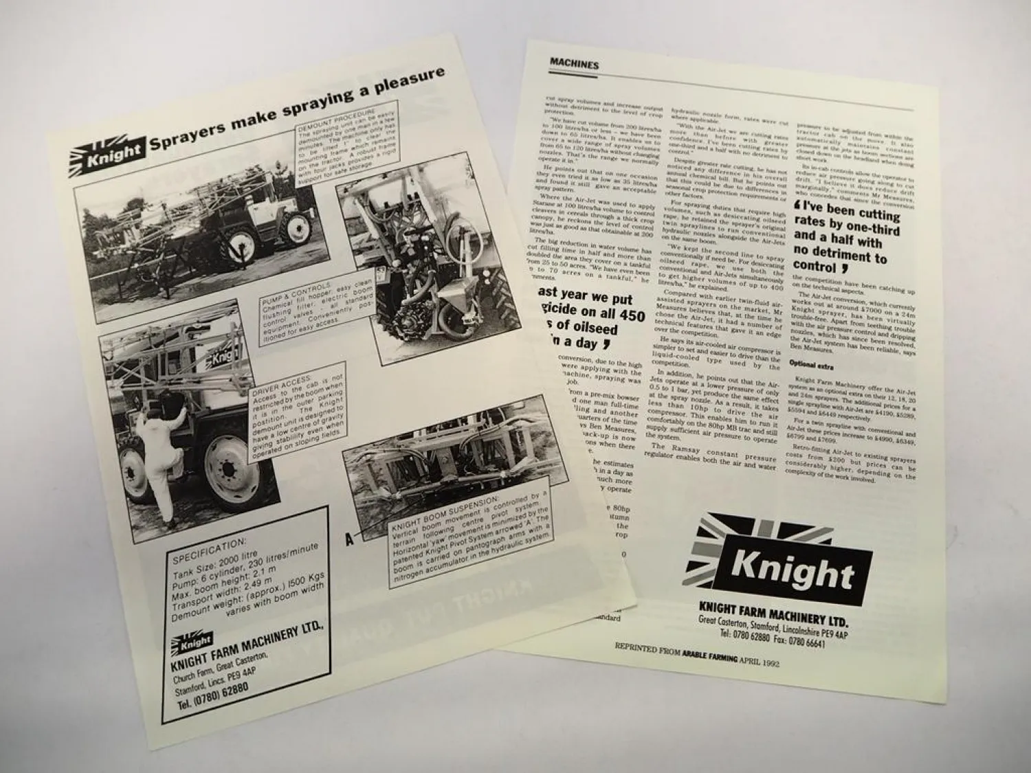 2x Brochure Knight Mounted Sprayers for MB trac 1992