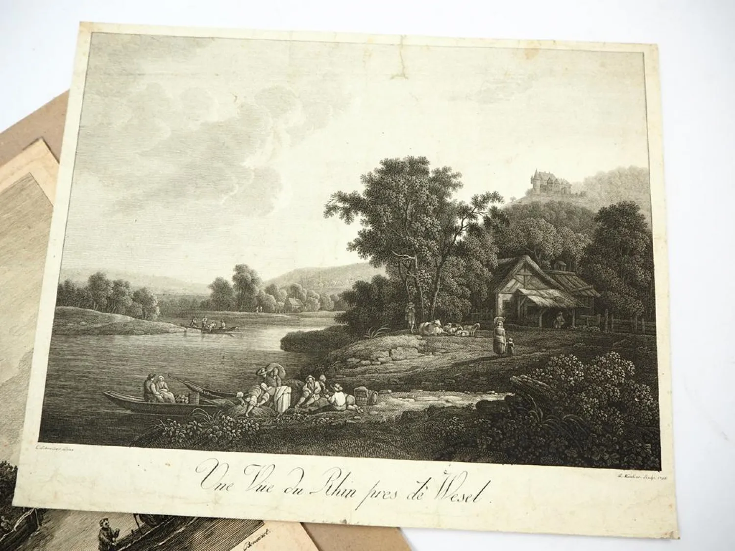 2x Kupferstich Ansichten vom Rhein ca. um 1790 Schneider Rücker Brand Benedict