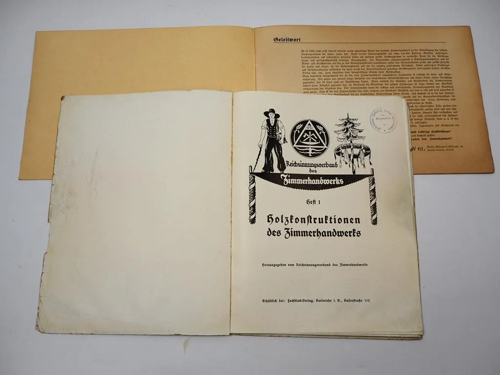 2x Lehrheft Zimmerhandwerk Reichsinnungsverband Karlsruhe Holzbau ca. 1920er J.