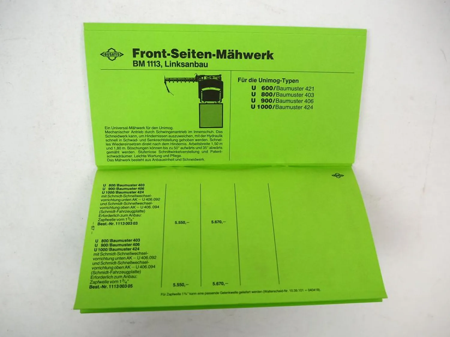 2x Original Preisliste Busatis Mähmaschinen Mähmesser Fingerbalken 1984/88