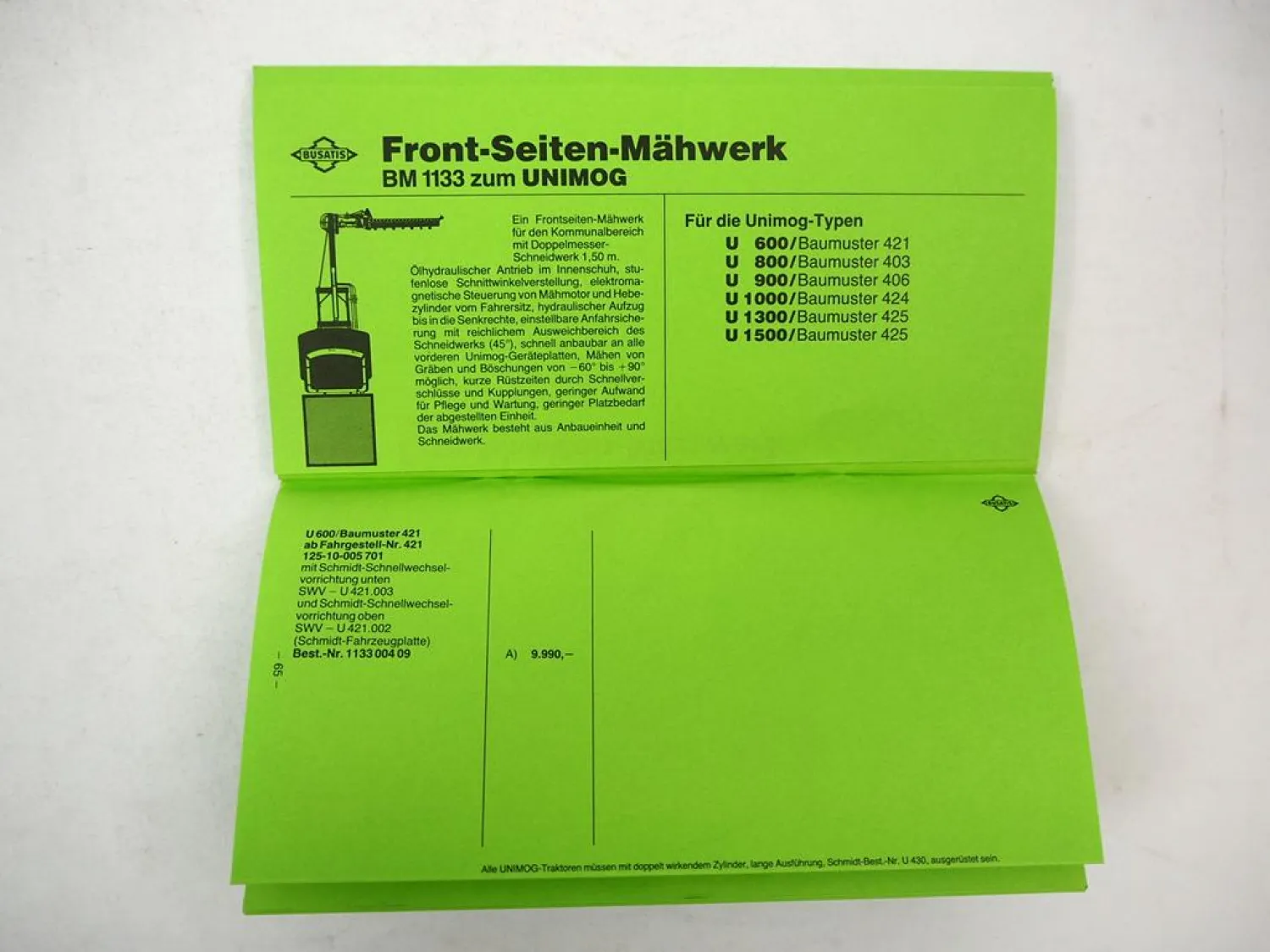 2x Original Preisliste Busatis Mähmaschinen Mähmesser Fingerbalken 1984/88