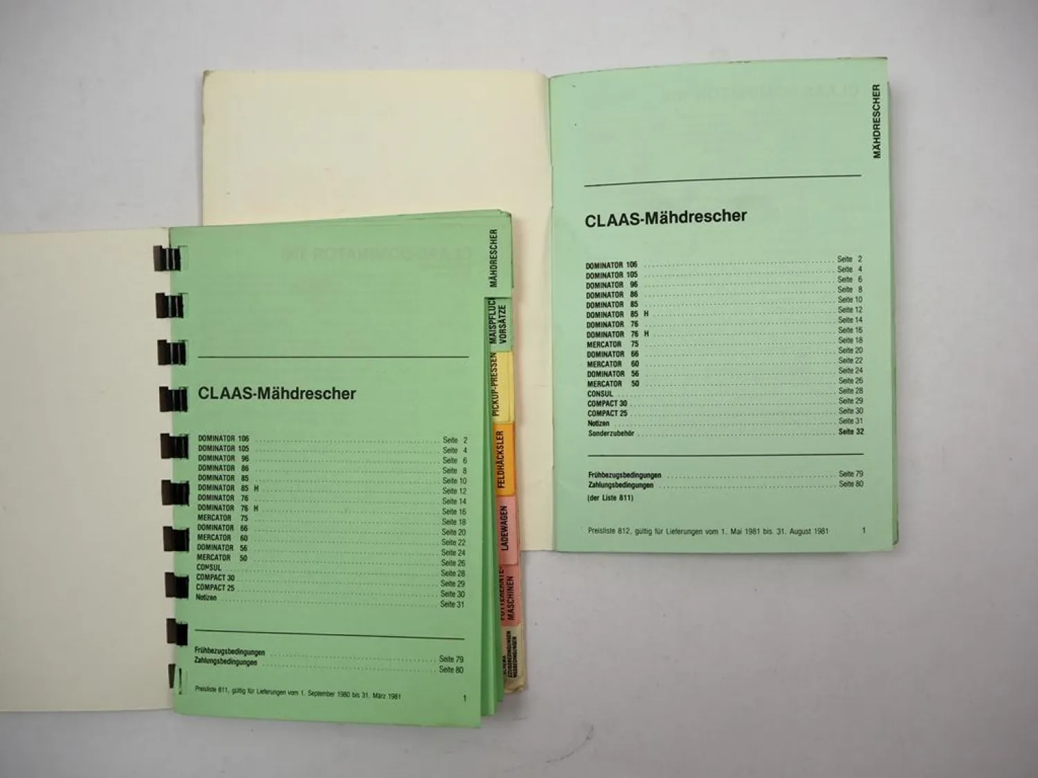 2x Original Preisliste Claas Mähdrescher Pressen Feldhäcksler 1980/81