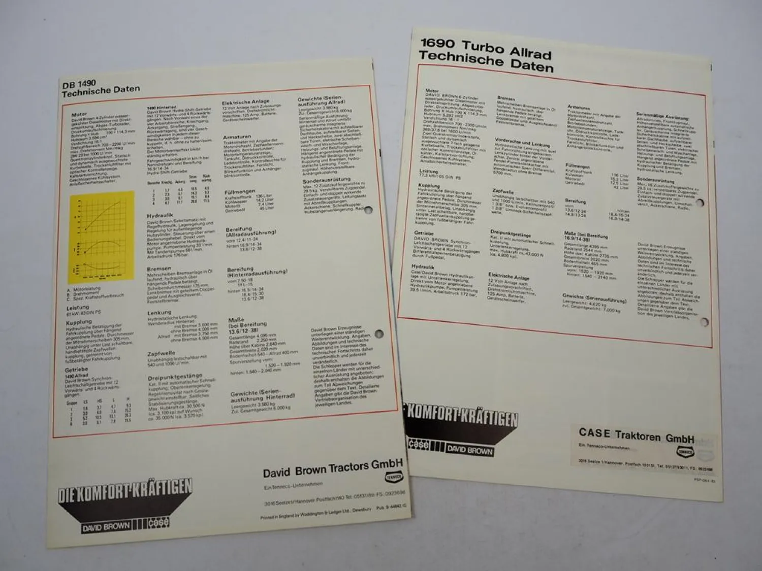 2x Original Prospekt Case David Brown DB 1490 1690 Schlepper 1980er Jahre