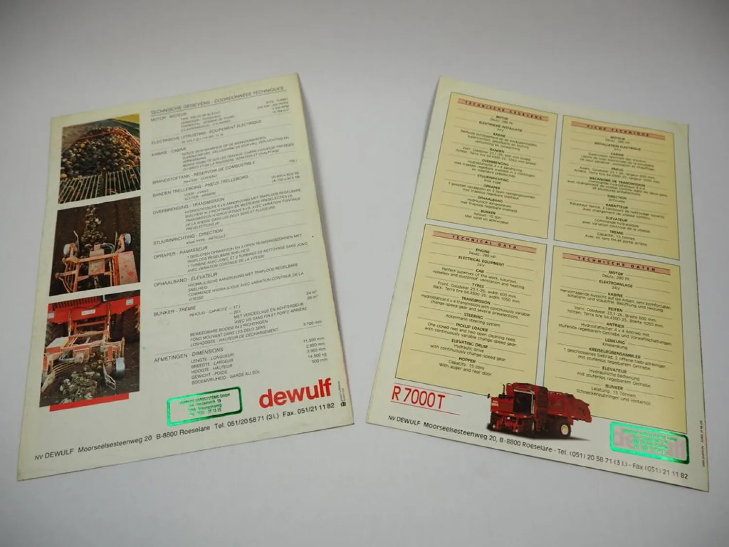 2x Original Prospekt Dewulf R 7000 8000 T Rübenhebesammler Lader Pflücker 90er