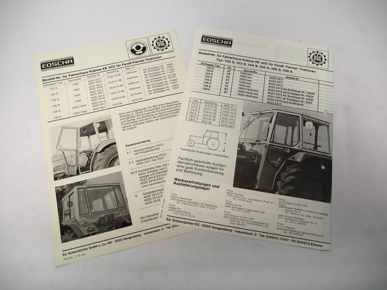 2x Original Prospekt Edscha Schlepperkabine an Fendt Farmer 1975/76