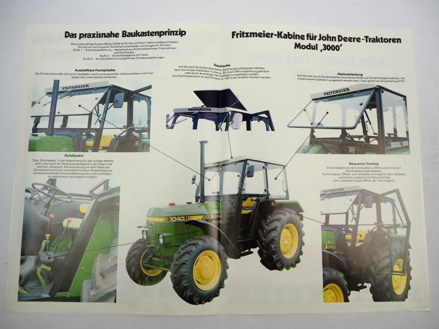 2x Original Prospekt Fritzmeier Kabine für John Deere 840 bis 2140 ca. 1983