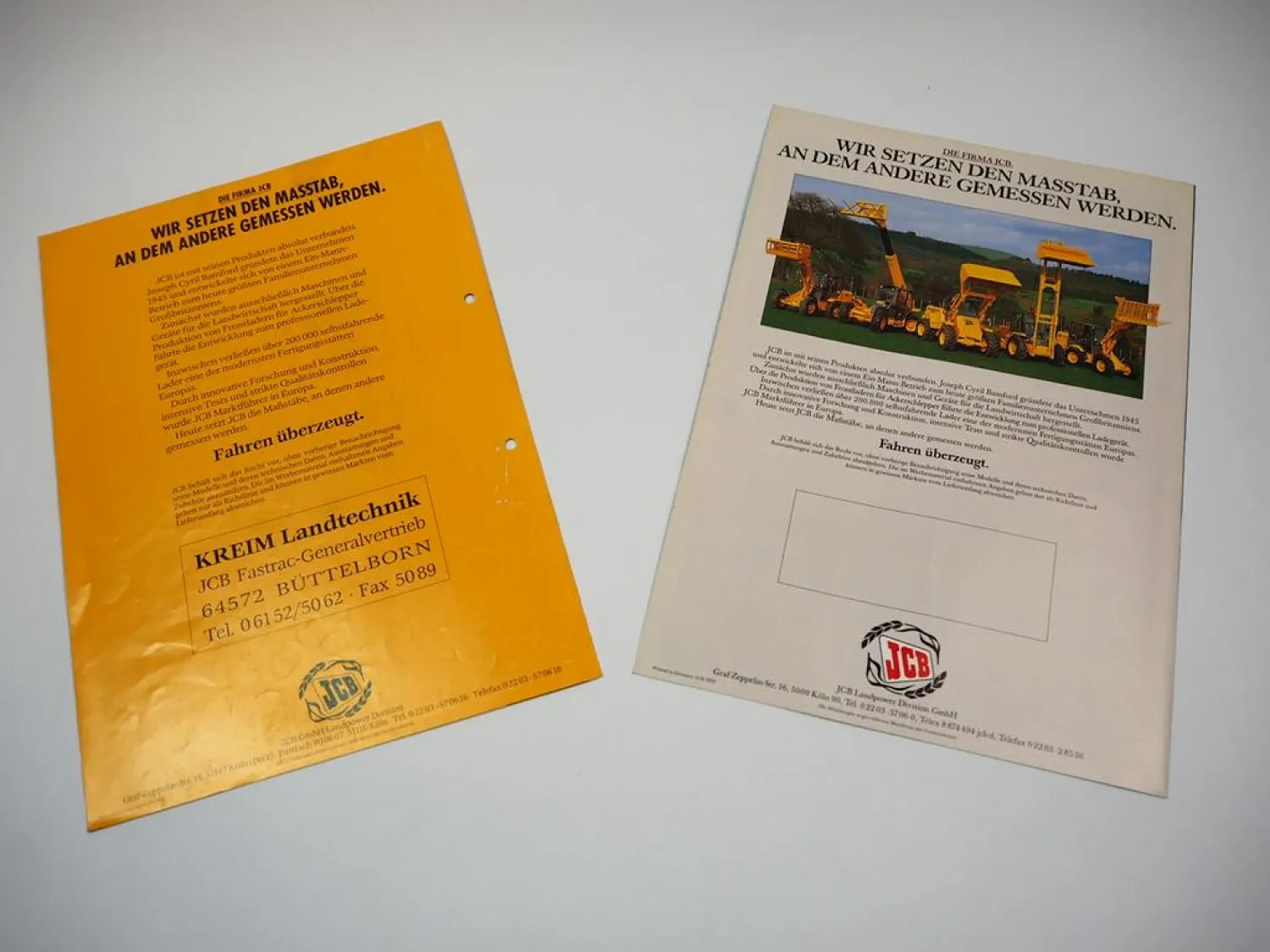 2x Original Prospekt JCB 125 135 145 155 Turbo Fastrac ca. 1990er Jahre
