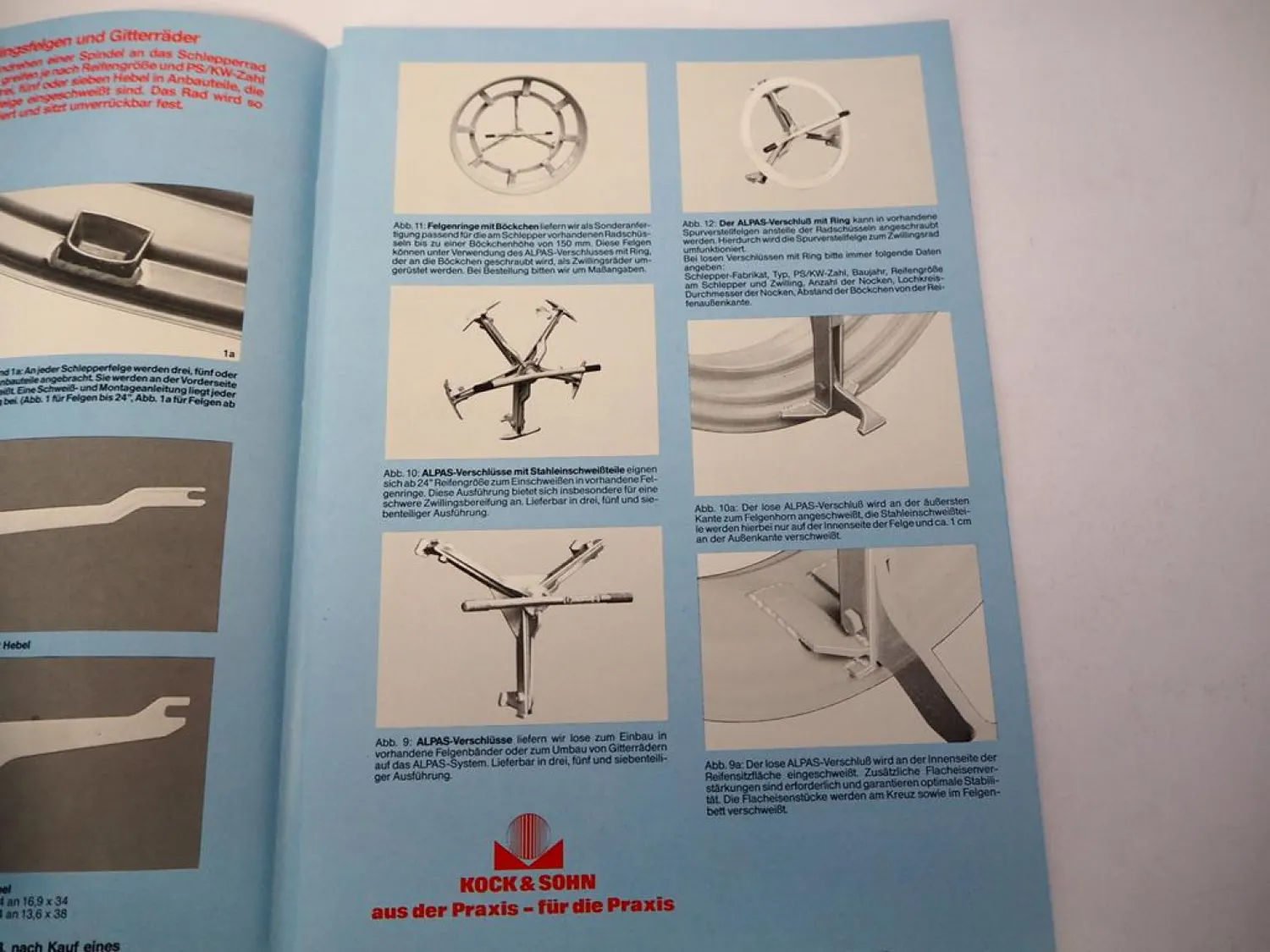 2x Original Prospekt Kock & Sohn Gitterräder Zwillingsfelgen am MB trac Unimog
