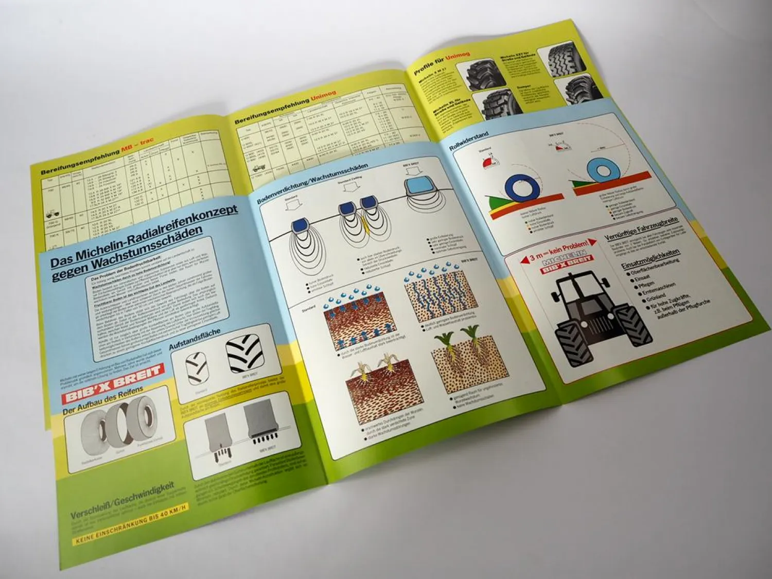 2x Original Prospekt Michelin Reifen für Mercedes Benz Unimog & MB-trac