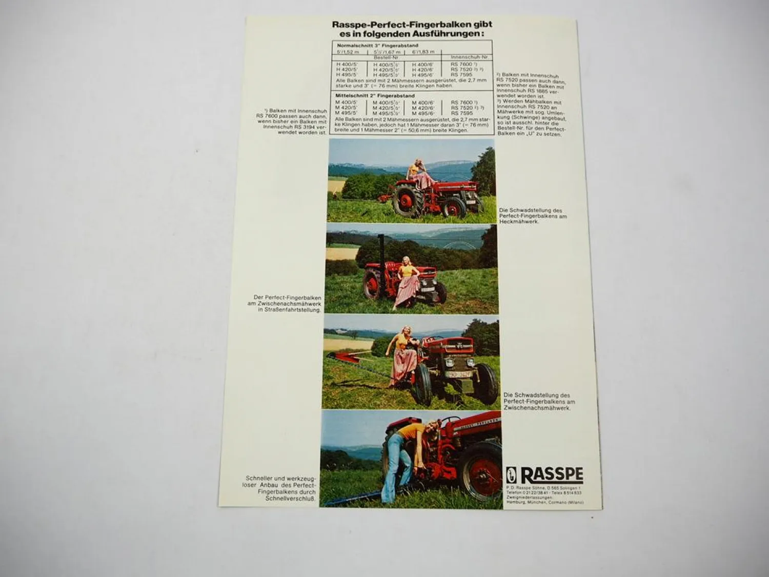 2x Original Prospekt Rasspe Zwischenachs Mähwerk für Massey Ferguson MF 235 245