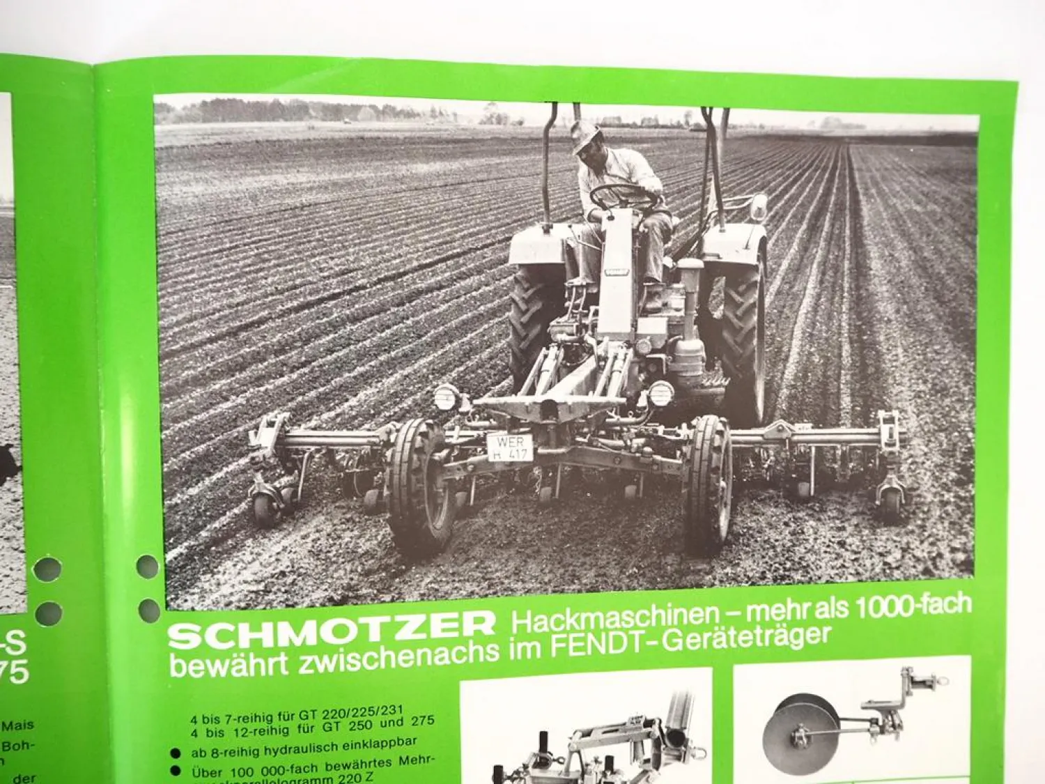 2x Original Prospekt Schmotzer Anbaugeräte für MF IHC Fendt Geräteträger 1970er