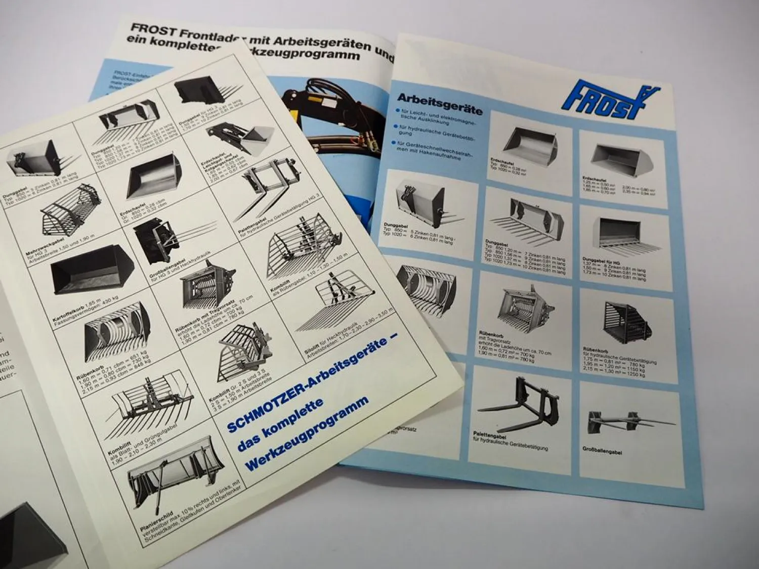 2x Original Prospekt Schmotzer Frost Frontlader für z.B. Deutz DX3.30 1985