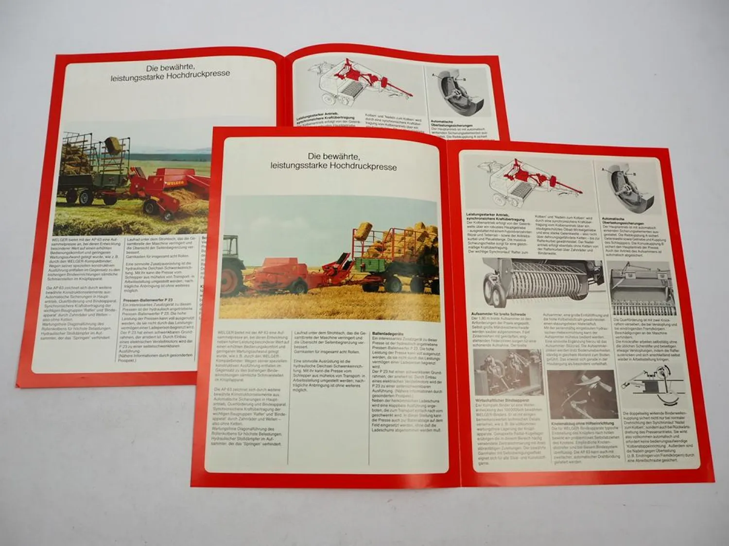 2x Original Prospekt Welger AP63 Aufsammel Presse an Fendt Schlepper 1983/84