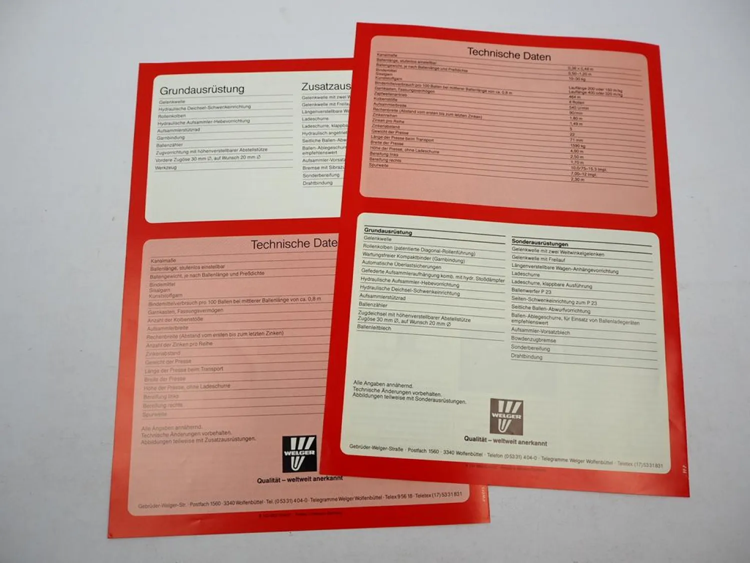 2x Original Prospekt Welger AP63 Aufsammel Presse an Fendt Schlepper 1983/84