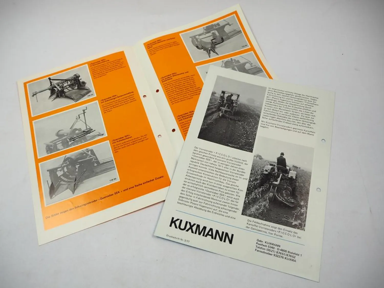 2x Original Prospekte Kuxmann Vorratsroder Piccolo & Quersieber SSK 1976/77