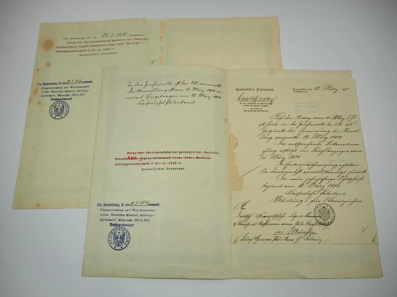 2x Patent Urkunde Macholl Cognac München Kaiserliches Patentamt 1894/1896