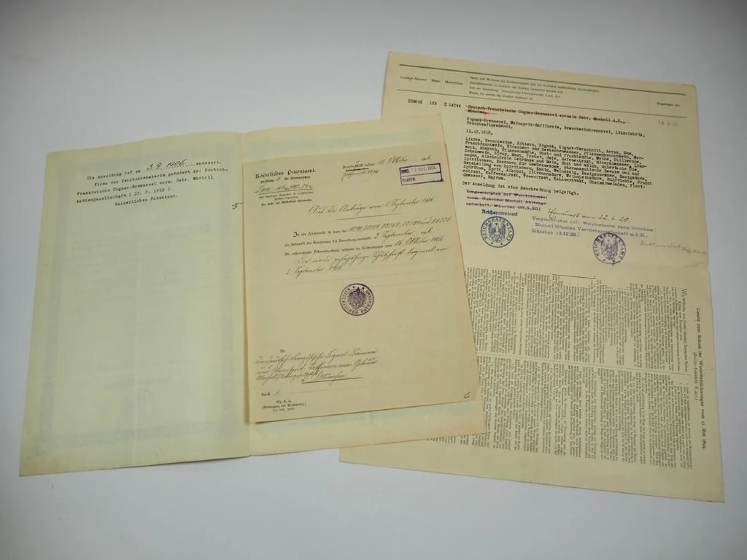 2x Patent Urkunde Macholl Cognac München Kaiserliches Patentamt 1896/1920