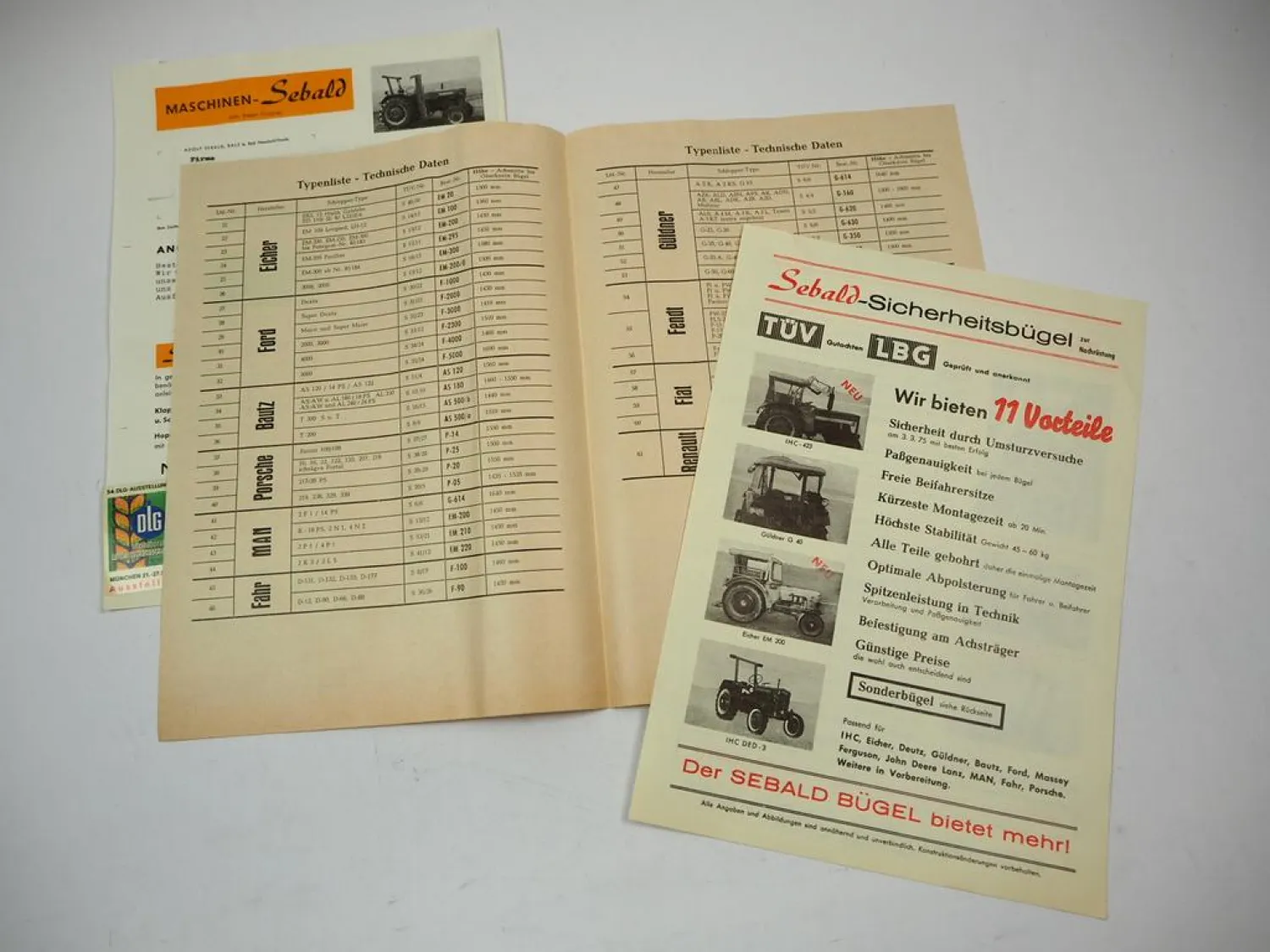 2x Prospekt + Angebot Sebald Sicherheitsbügel am IHC Güldner Eicher Schlepper