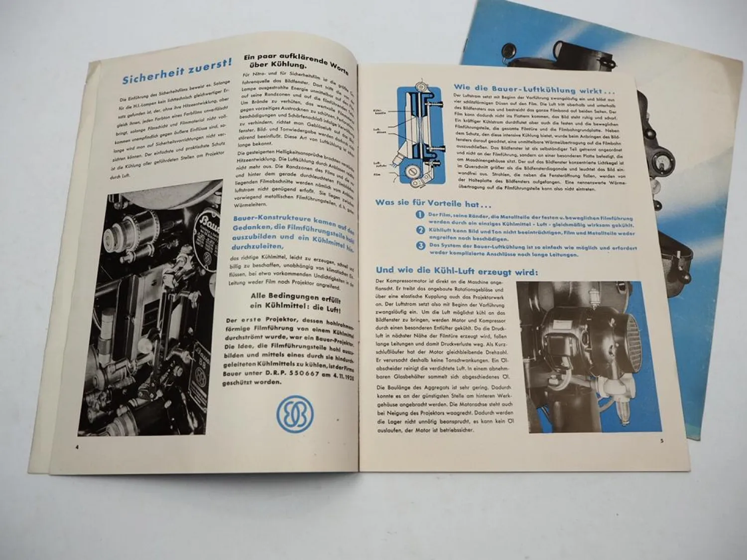 2x Prospekt Bauer Tonfilm Projektor B8 Lampe Film Kino Maschine Apparat 1939/40