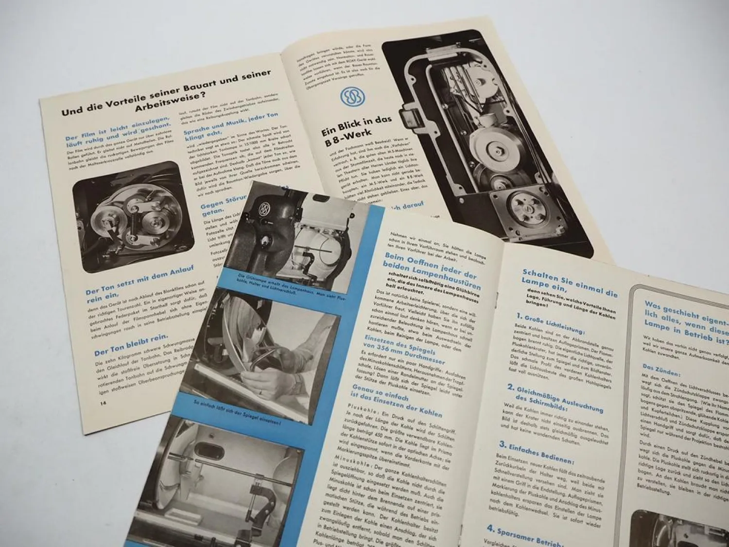 2x Prospekt Bauer Tonfilm Projektor B8 Lampe Film Kino Maschine Apparat 1939/40