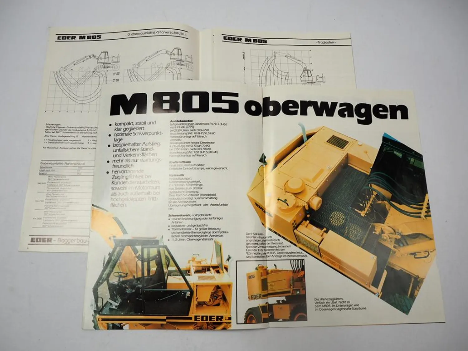 2x Prospekt Eder M805 Hydraulikbagger Mobilbagger 1980er Jahre