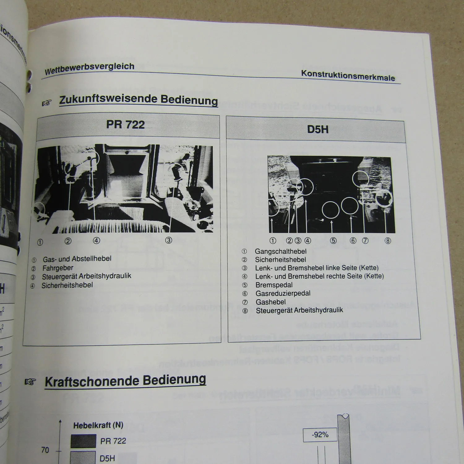 2x Prospekt Liebherr PR 722 Litronic 1991 + Wettbewerb CAT D5H und Komatsu D58
