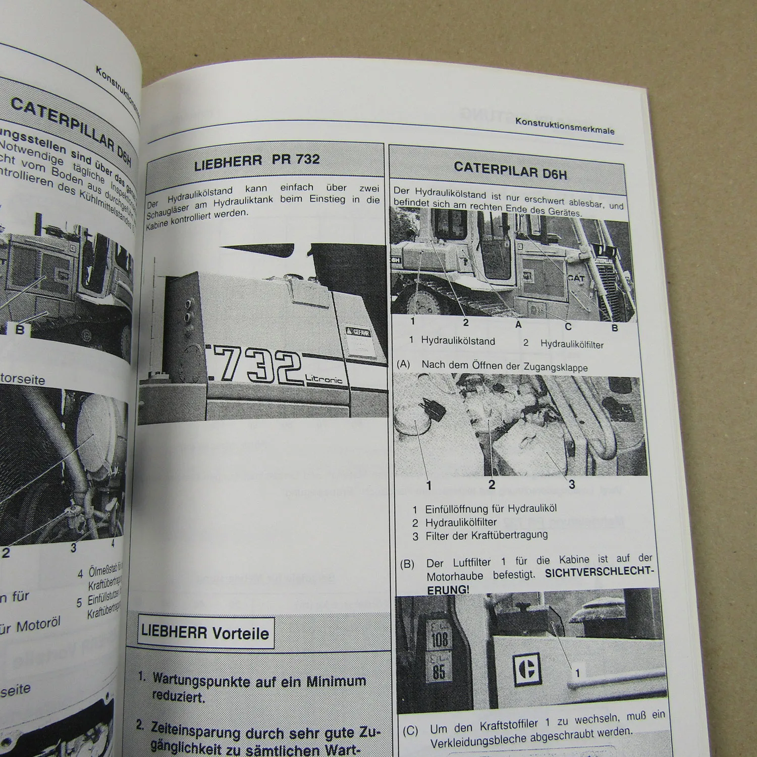 2x Prospekt Liebherr PR732 Litronic Raupe + Wettbewerbsvergleich Caterpillar DGH
