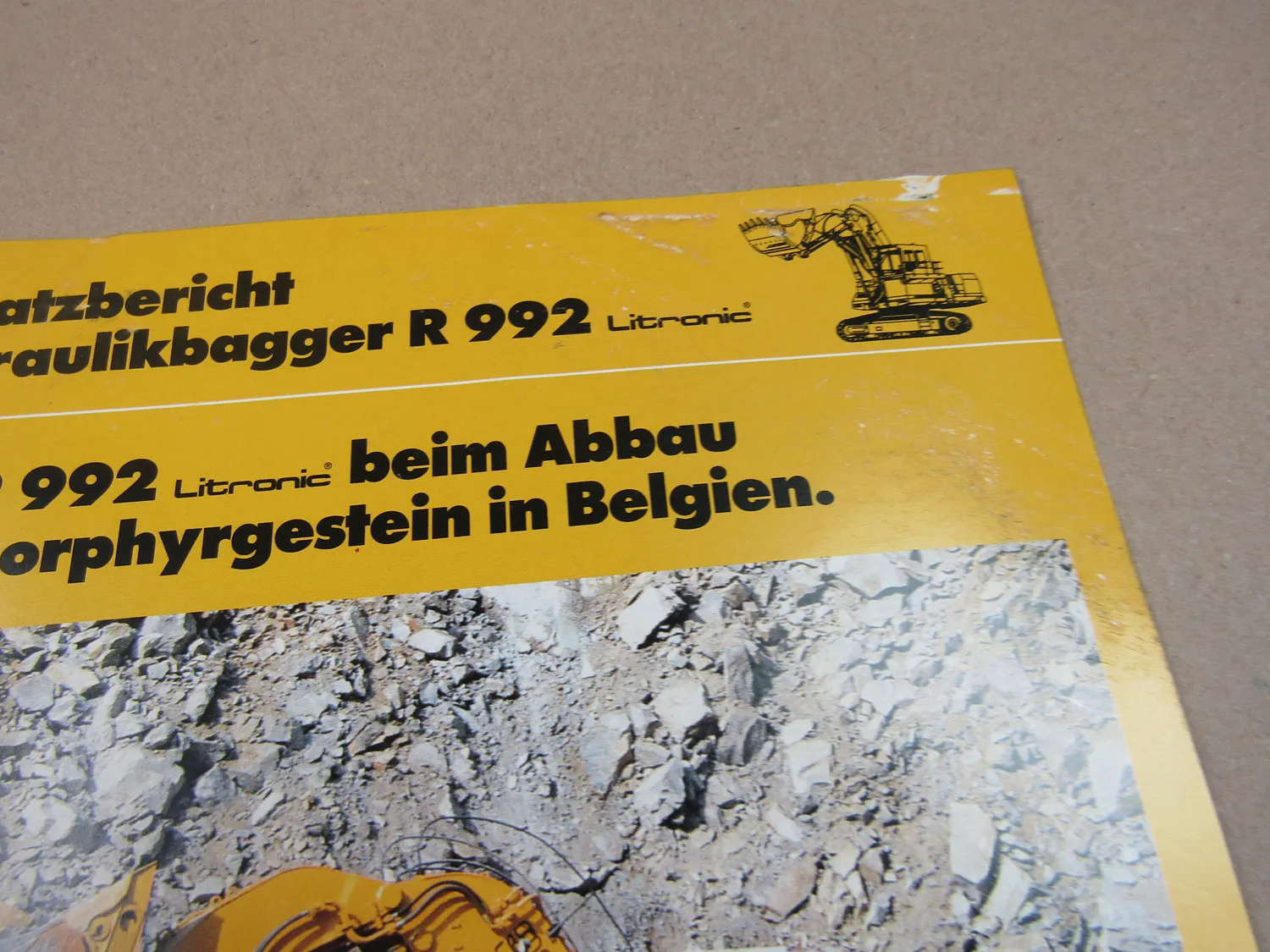 2x Prospekt Liebherr R 992 Litronic Einsatzbericht Porphygestein Belgien Datenbl