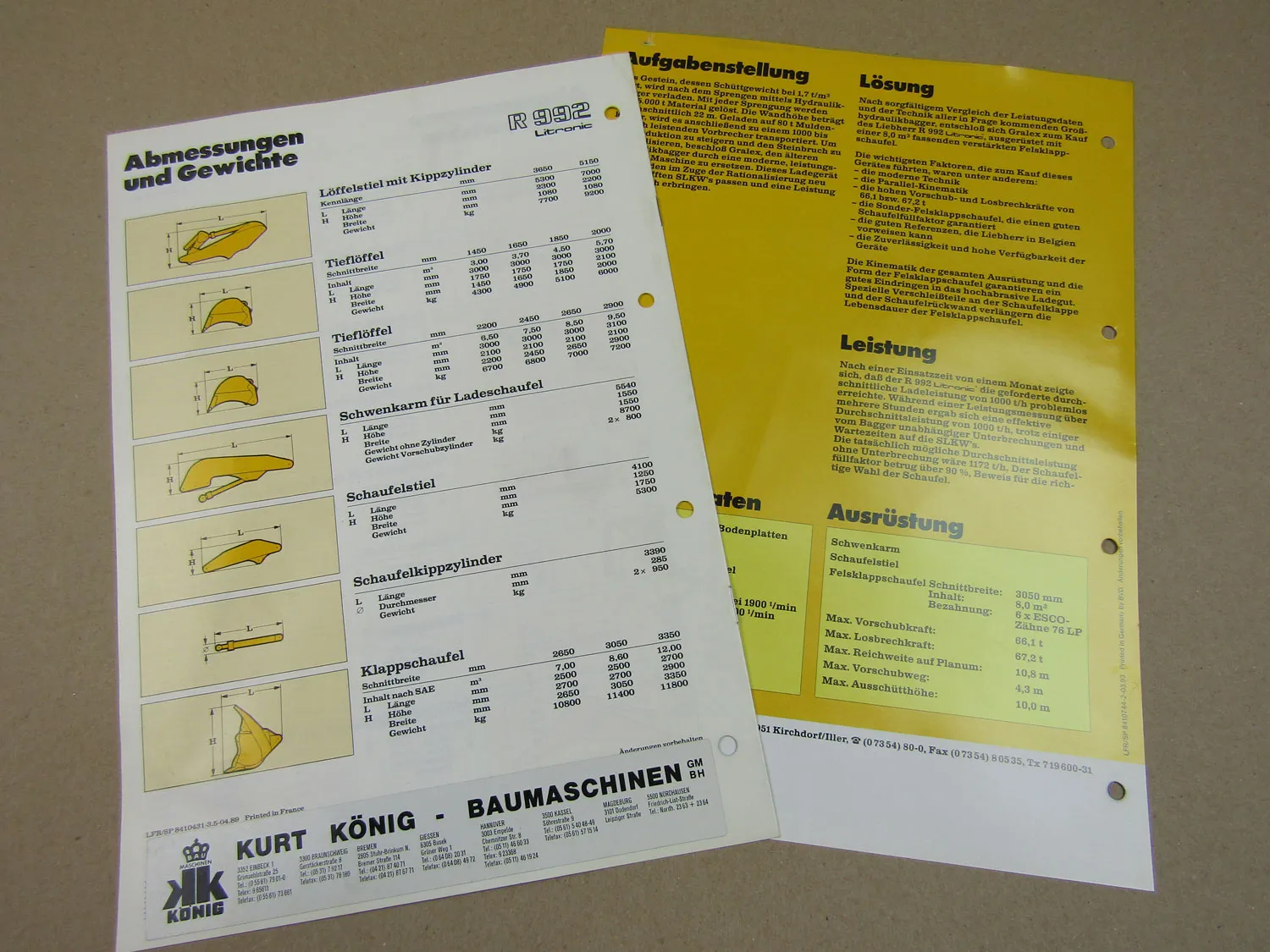2x Prospekt Liebherr R 992 Litronic Einsatzbericht Porphygestein Belgien Datenbl