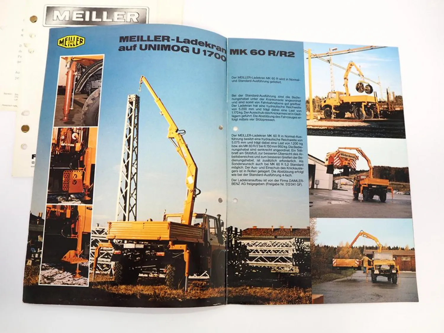 2x Prospekt Meiller MK 60 70 Ladekran Kipper auf Unimog U1700 + Produktprogramm