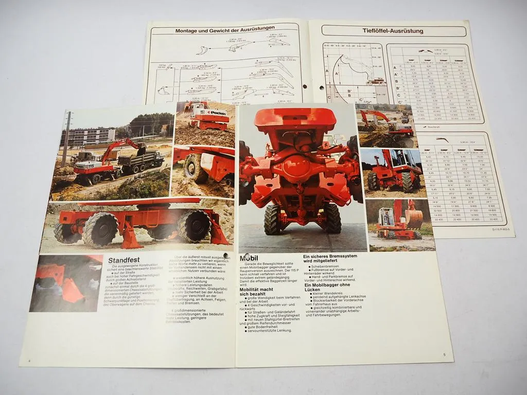 2x Prospekt Poclain 115P Mobilbagger Technische Daten 1980er Jahre