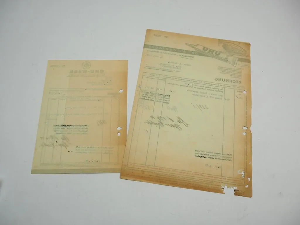 2x Rechnung UHU Alleskleber Bühl 1942 beim Bau von Flugzeug Luftschiff Zeppelin