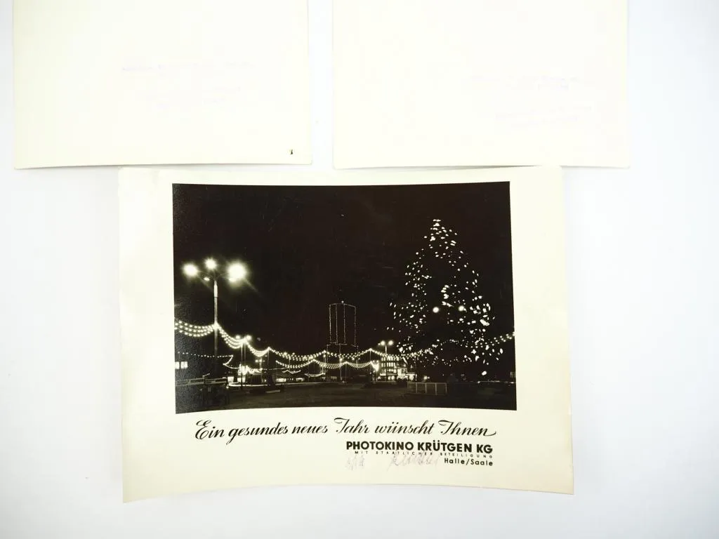 3 Fotos Halle Saale altes Rathaus Marktplatz Neujahr Photokino Krütgen 1948