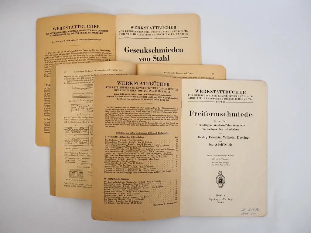 3 Haake Werkstattbücher Heft 11+31+58 Freiformschmiede Gesenkschmieden von Stahl