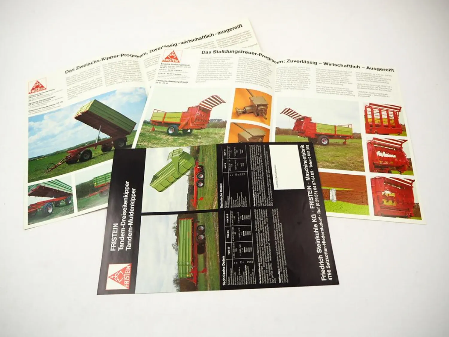 3 Original Prospekte Fristein Tandem-Kipper Stalldungstreuer Zweiachs-Kipper