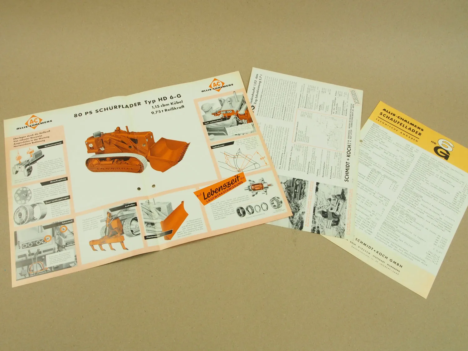 3 Prospekte AC Allis Chalmers HD6G Schaufellader 1950er Jahre