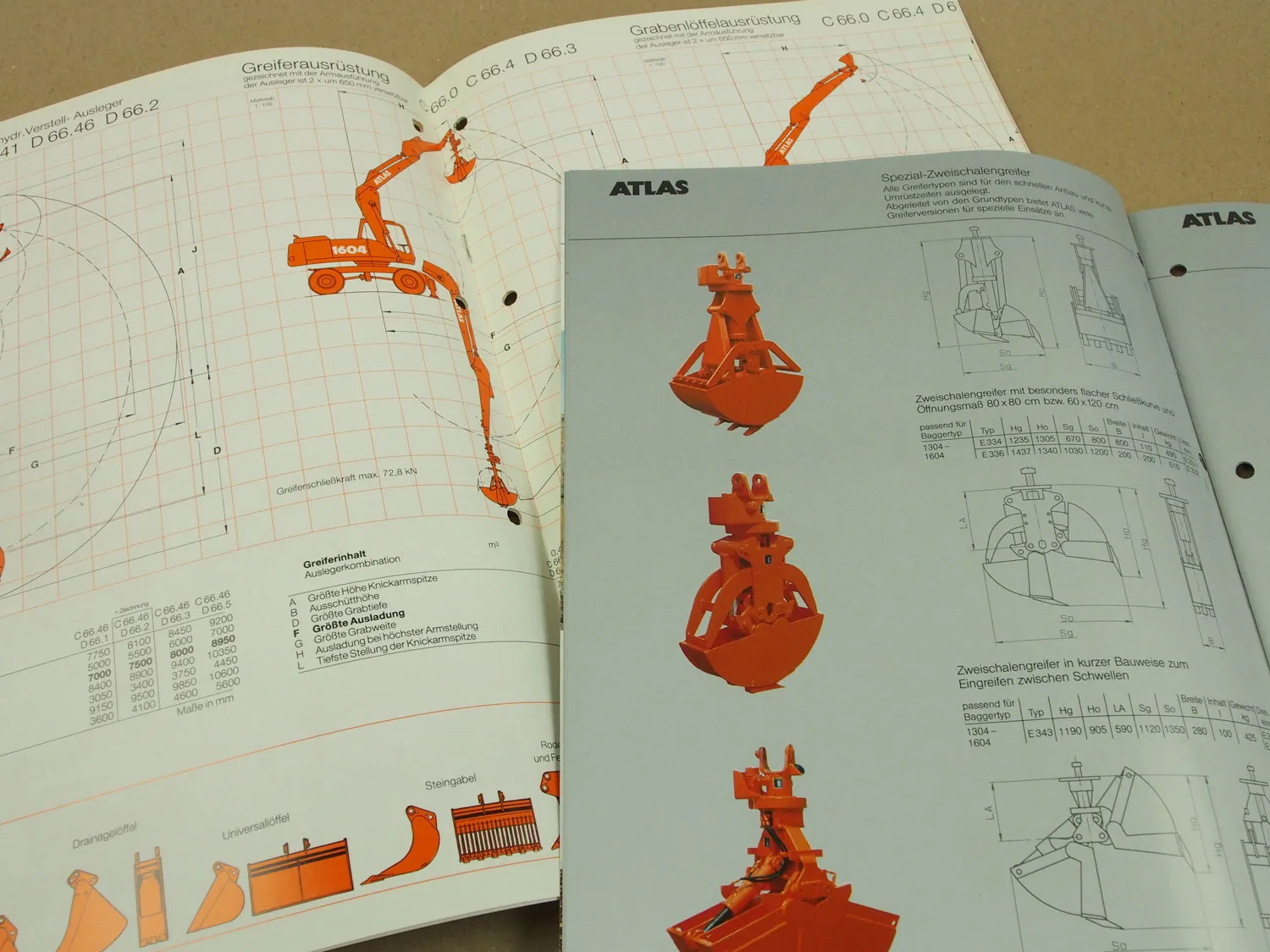 3 Prospekte Atlas RadBagger 1604 1804 und Arbeitswerkzeuge von 1994/95