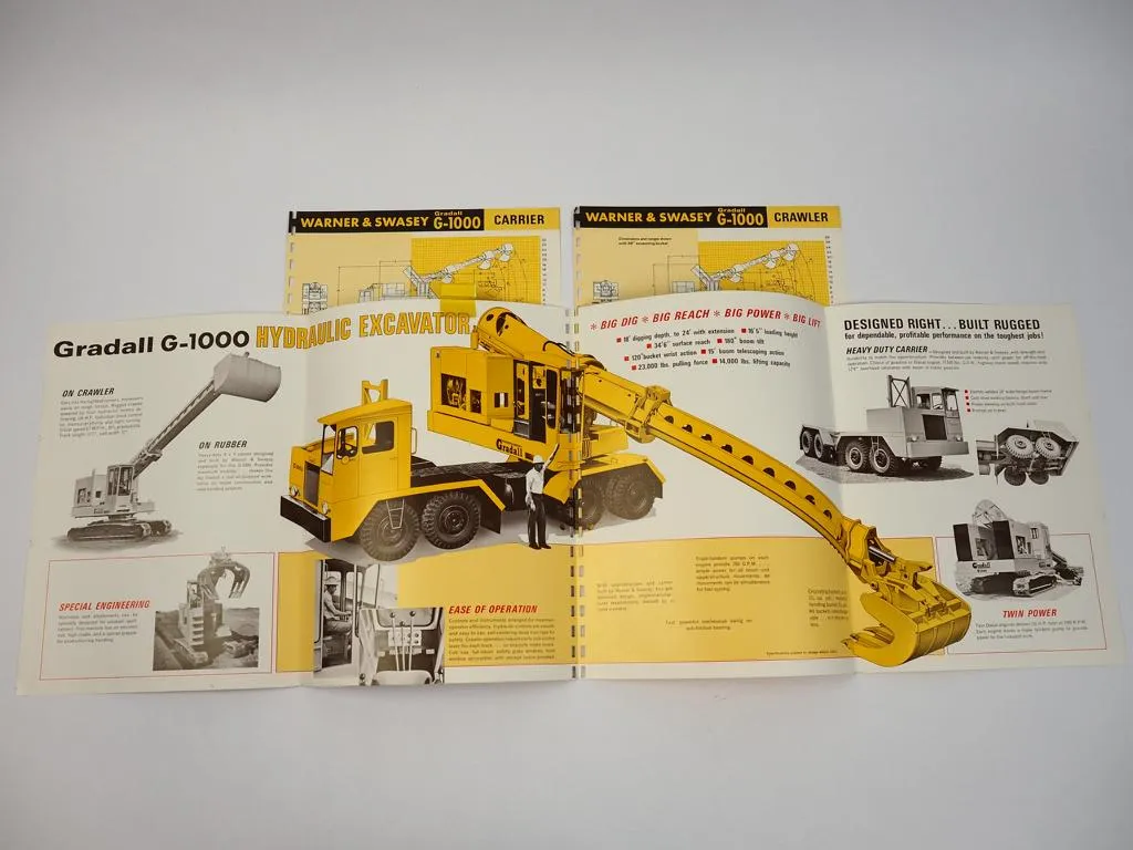 3 Prospekte Brochures Warner & Swasey Gradall G-1000 Hydraulic Excavator 1969