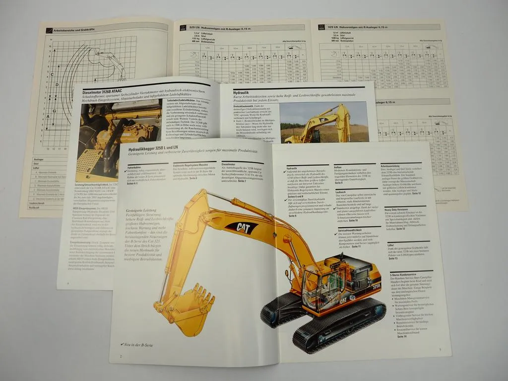 3 Prospekte Caterpillar CAT 325 325B 325C L LN Hydraulikbagger 1994/2002